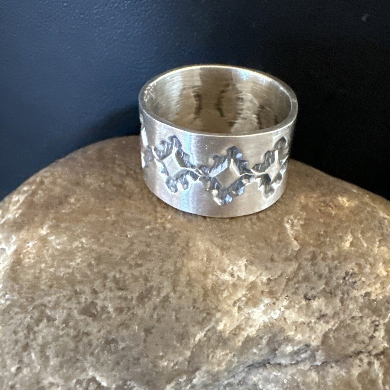 Mens Women Wedding Wide Band Navajo Stamped Sterling Silver Ring Size 9.5 17994