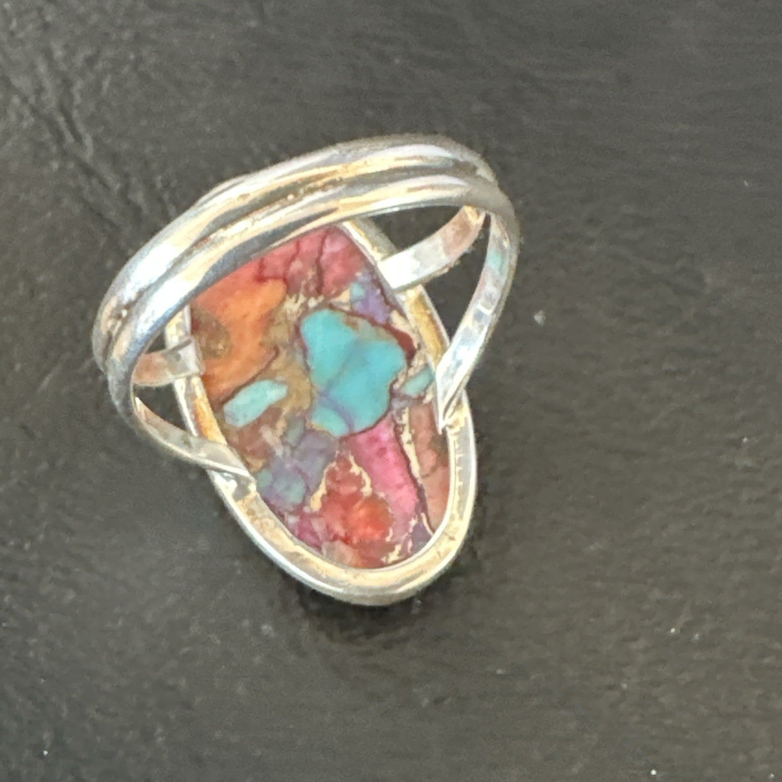 Blue Turquoise Spiny Oyster Southwestern Sterling Silver Ring Size 10 19057