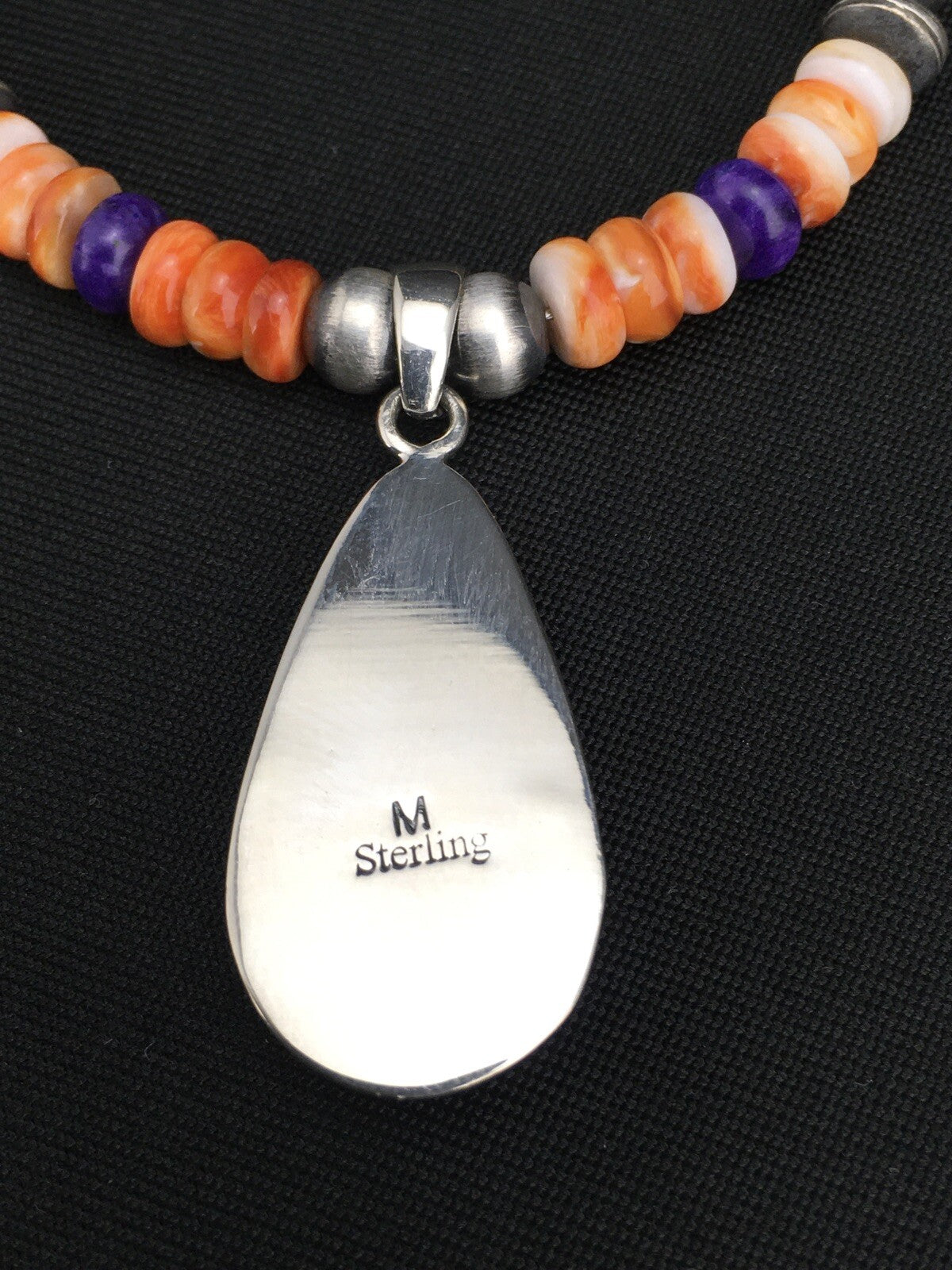 Spiny Oyster Pendant Purple Stone Navajo Pearls Sterling Silver Necklace 4879