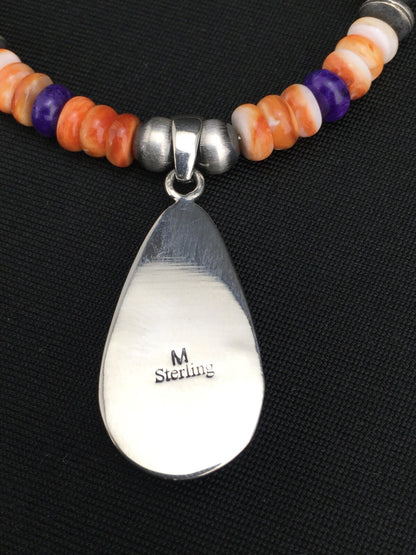 Spiny Oyster Pendant Purple Stone Navajo Pearls Sterling Silver Necklace 4879