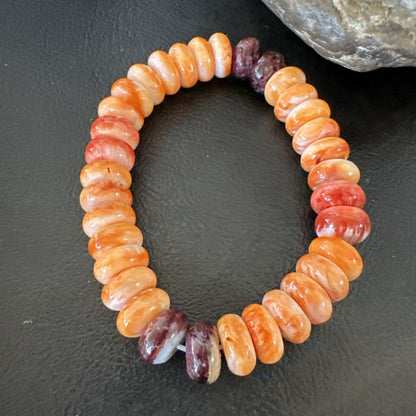 Mens Womens Orange Purple Spiny Oyster Sterling Silver Stretch Bracelet 9" 18859