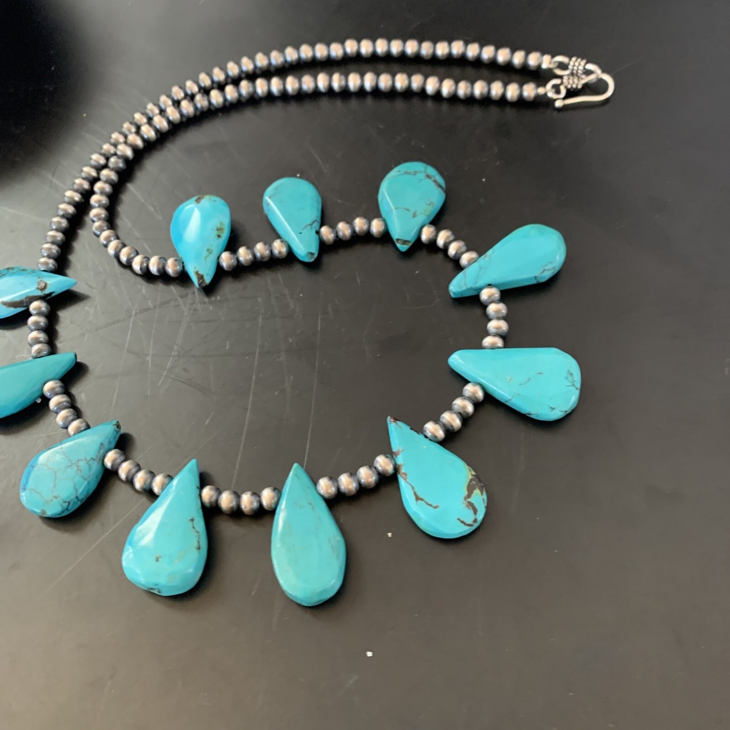 Blue Turquoise Navajo Pearls Sterling Silver Necklace 11480