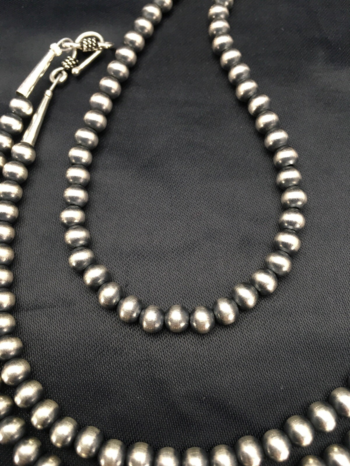 Native American 5mm Sterling Silver Beads Navajo 30" Single Strand Necklace