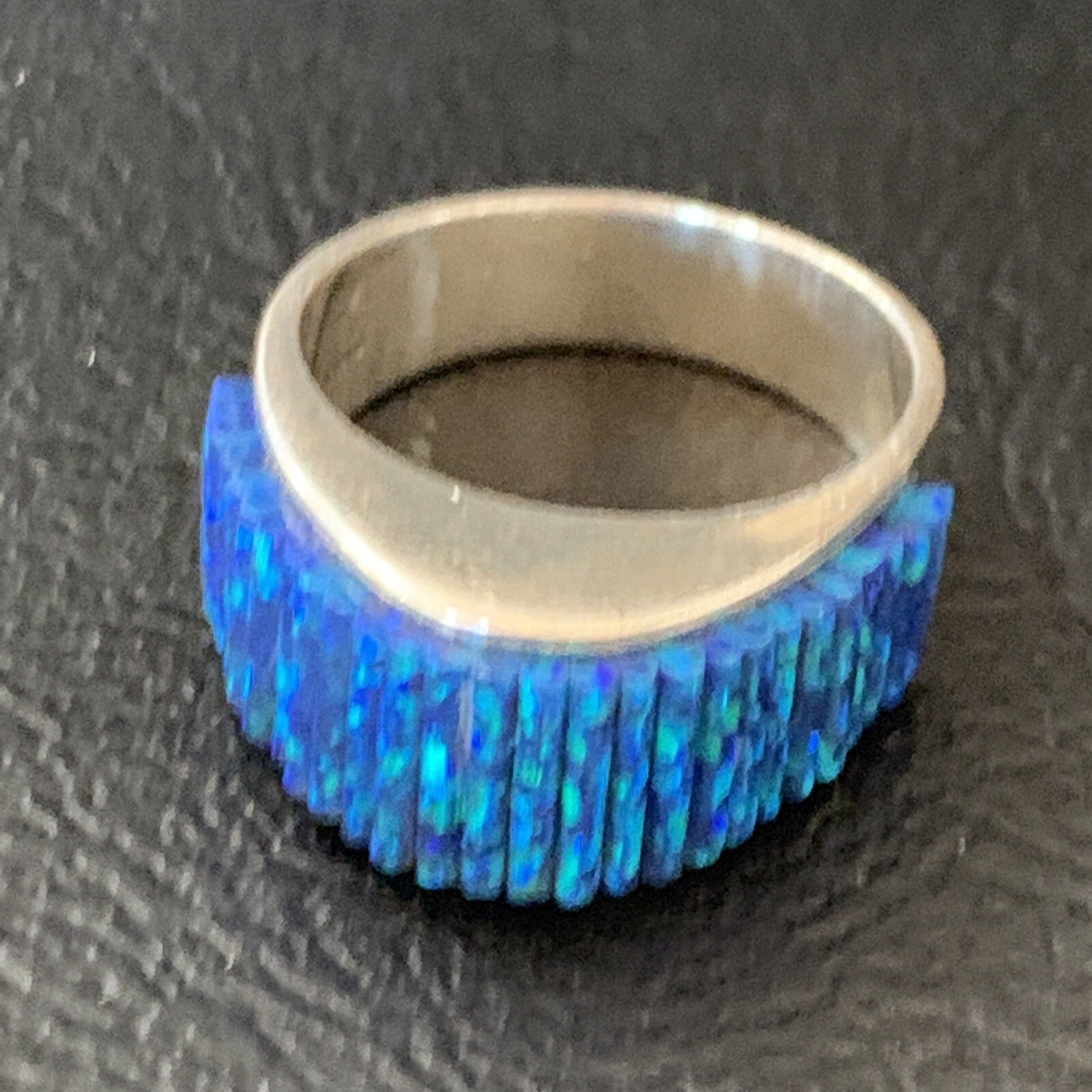 Blue Opal Navajo Sterling Silver Band Inlay Ring Size 9 18798