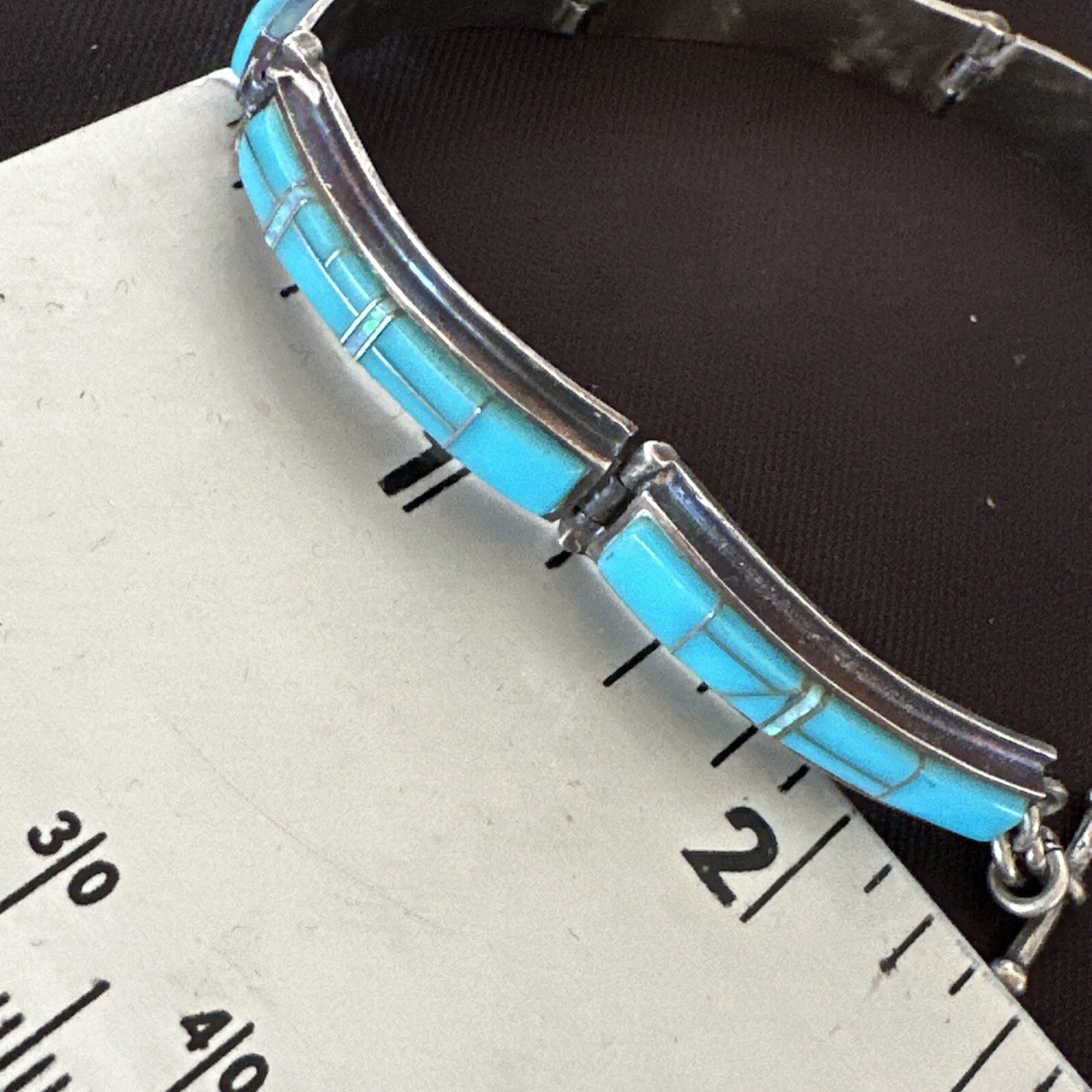 Opal Blue Turquoise Navajo Old Pawn Sterling Silver Inlay Bracelet 7.5" 18126
