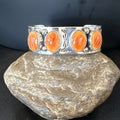 Orange Spiny Oyster 4 Stone Row Navajo Cuff Bracelet 7.7" | Sterling Silver | Authentic Native American Handmade | 19476
