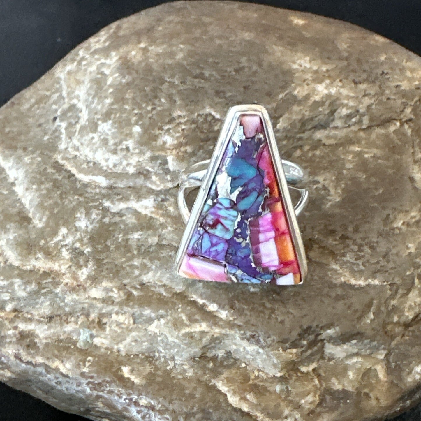 Blue Turquoise Spiny Oyster Southwestern Sterling Silver Ring Size 5 18500