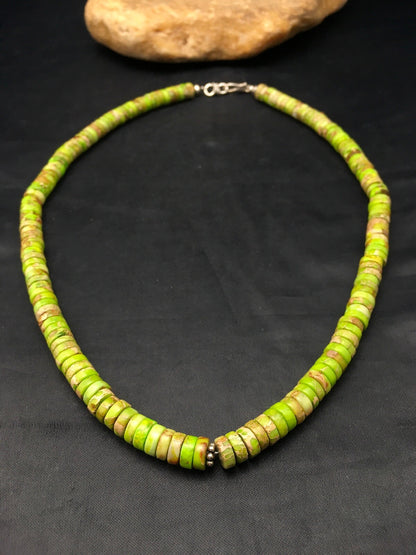 Native Green Gaspeite Stabilized Navajo Sterling Silver Necklace 20" 04337