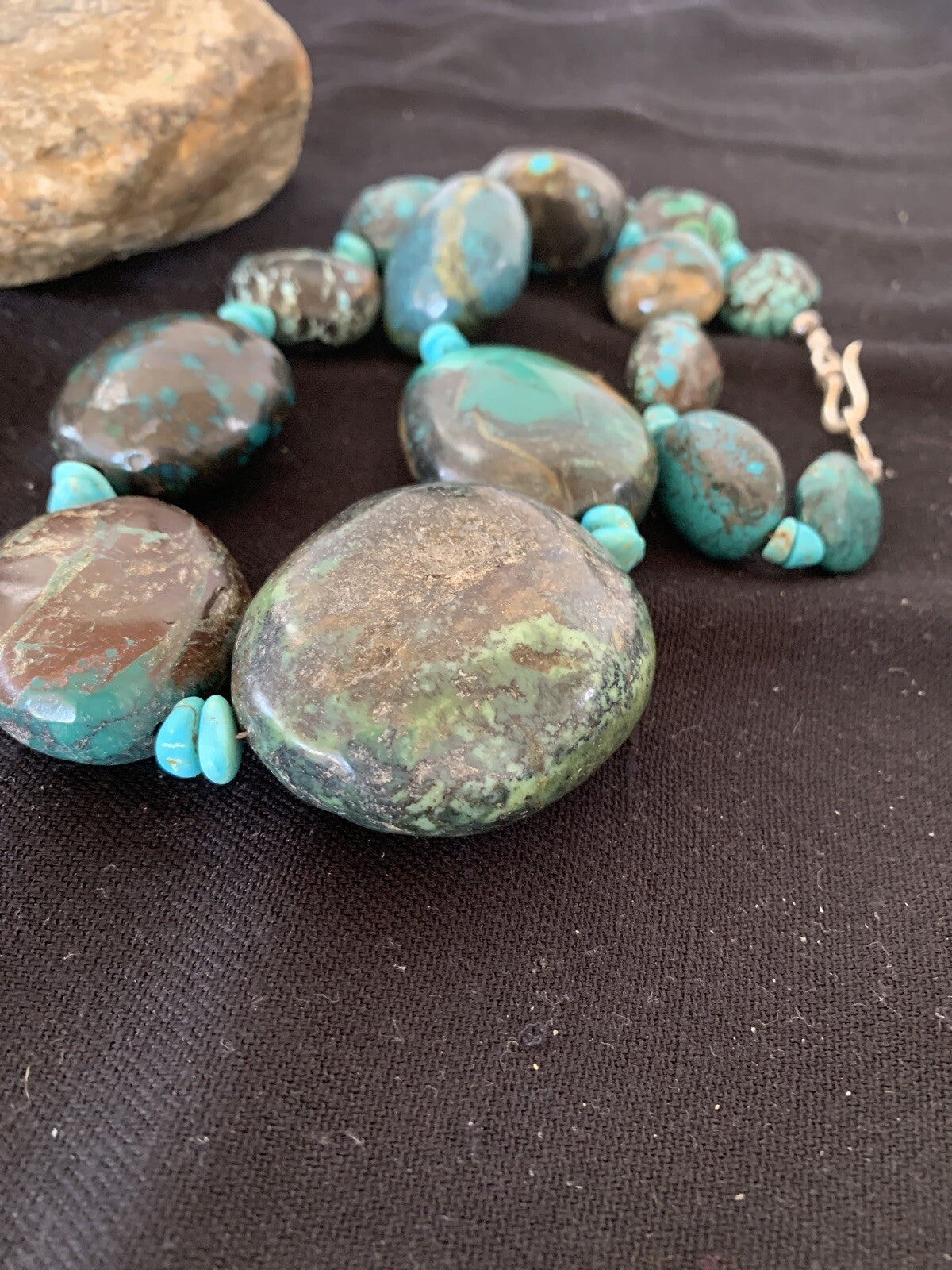 Natural Blue Nugget Turquoise Graduated Navajo Sterling Silver Necklace 00627