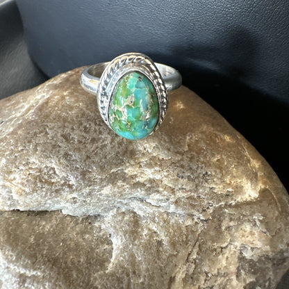 Womens Blue Sonoran Turquoise Navajo Sterling Silver Ring Size 10 18003