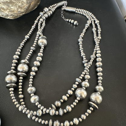 Native American Navajo Pearls Sterling Silver Necklace 3 Strand 94221