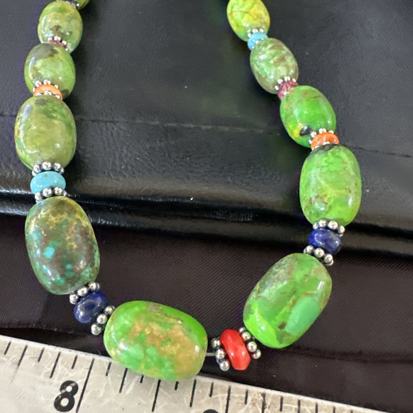 Green Turquoise Multicolor Southwestern Sterling Silver Necklace 22" 19247