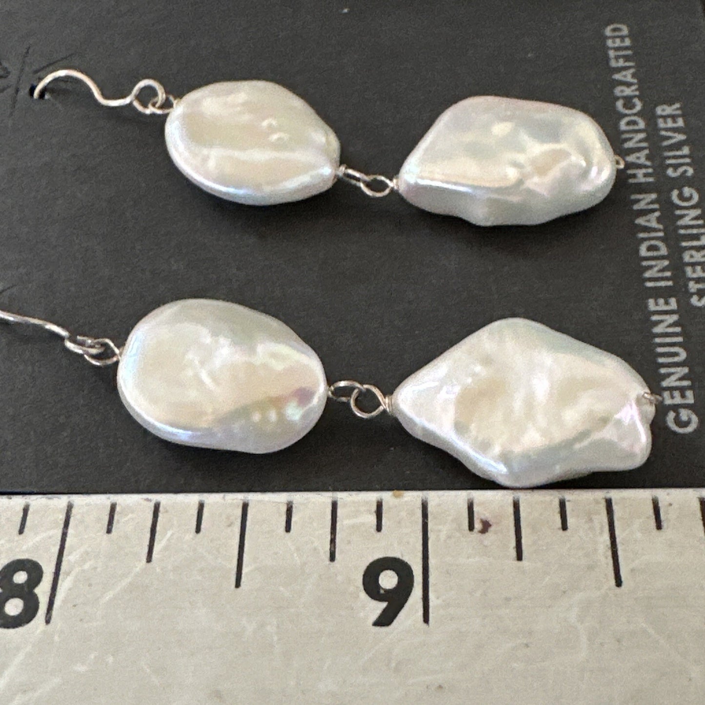 Beautiful White Sterling Silver Freshwater Pearl Dangle Earrings 1.5" 3077