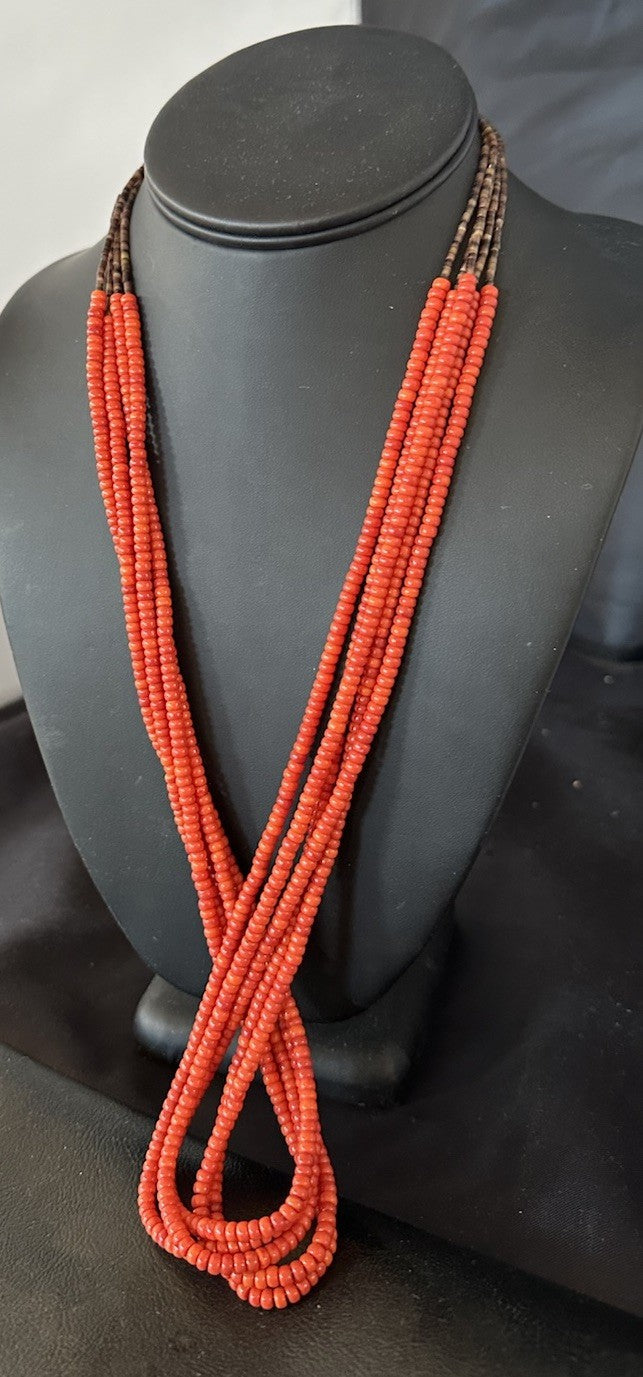 Red Spiny Stabilized 5 Strand Bead Heishi Shell 28” 19396
