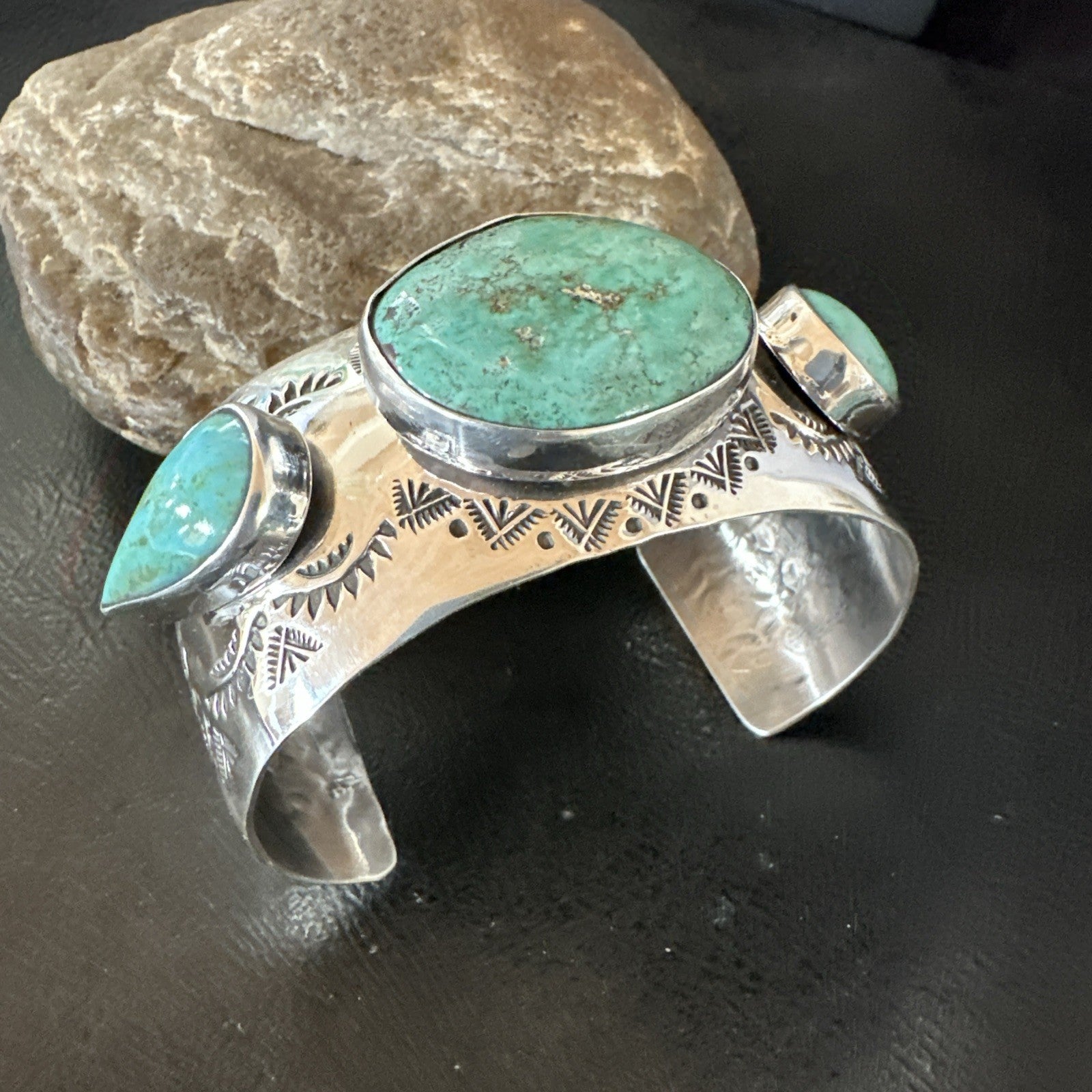 XL Mens Blue Green Turquoise Navajo Sterling Silver Cuff Bracelet 8" 19505