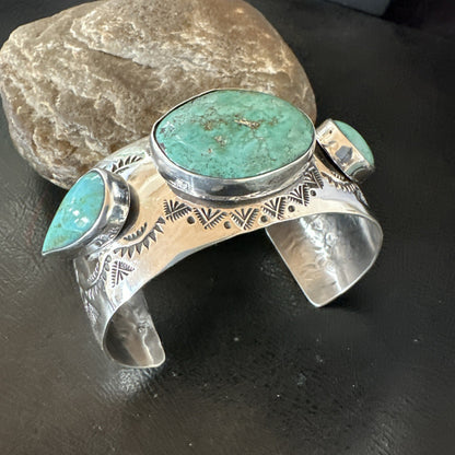 XL Mens Blue Green Turquoise Navajo Sterling Silver Cuff Bracelet 8" 19505