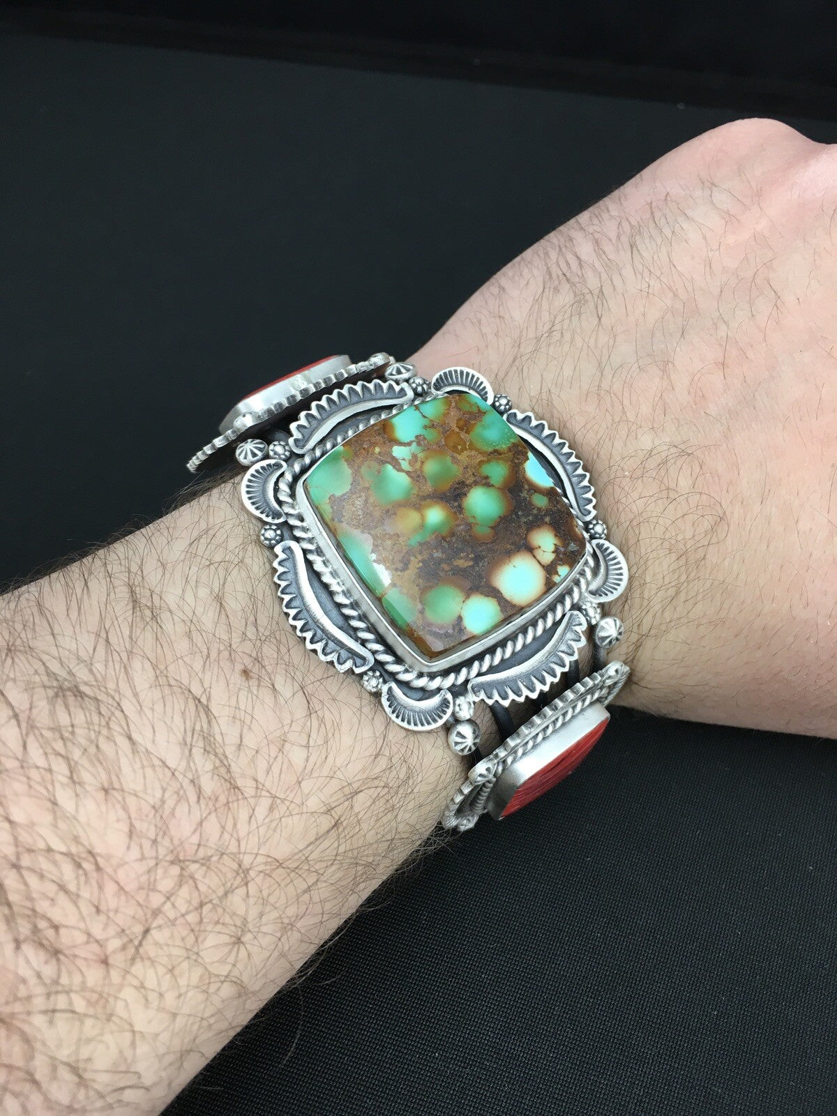 Royston Turquoise Spiny Oyster Navajo Sterling Silver Bracelet 1129