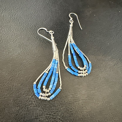 Blue Denim Lapis 3S Heishi Liquid Sterling Silver Dangle Earrings 18098