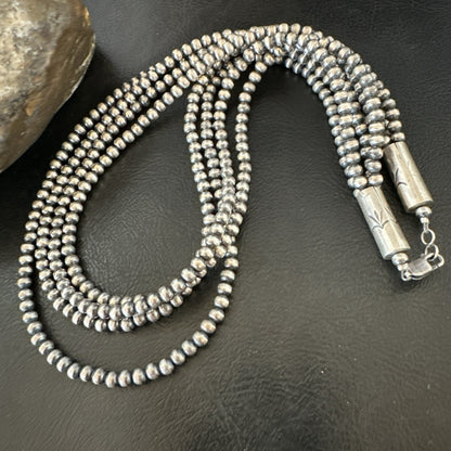 4mm Sterling Silver 4 Strand Bib 16-19”Navajo Pearls Cone Necklace 19397