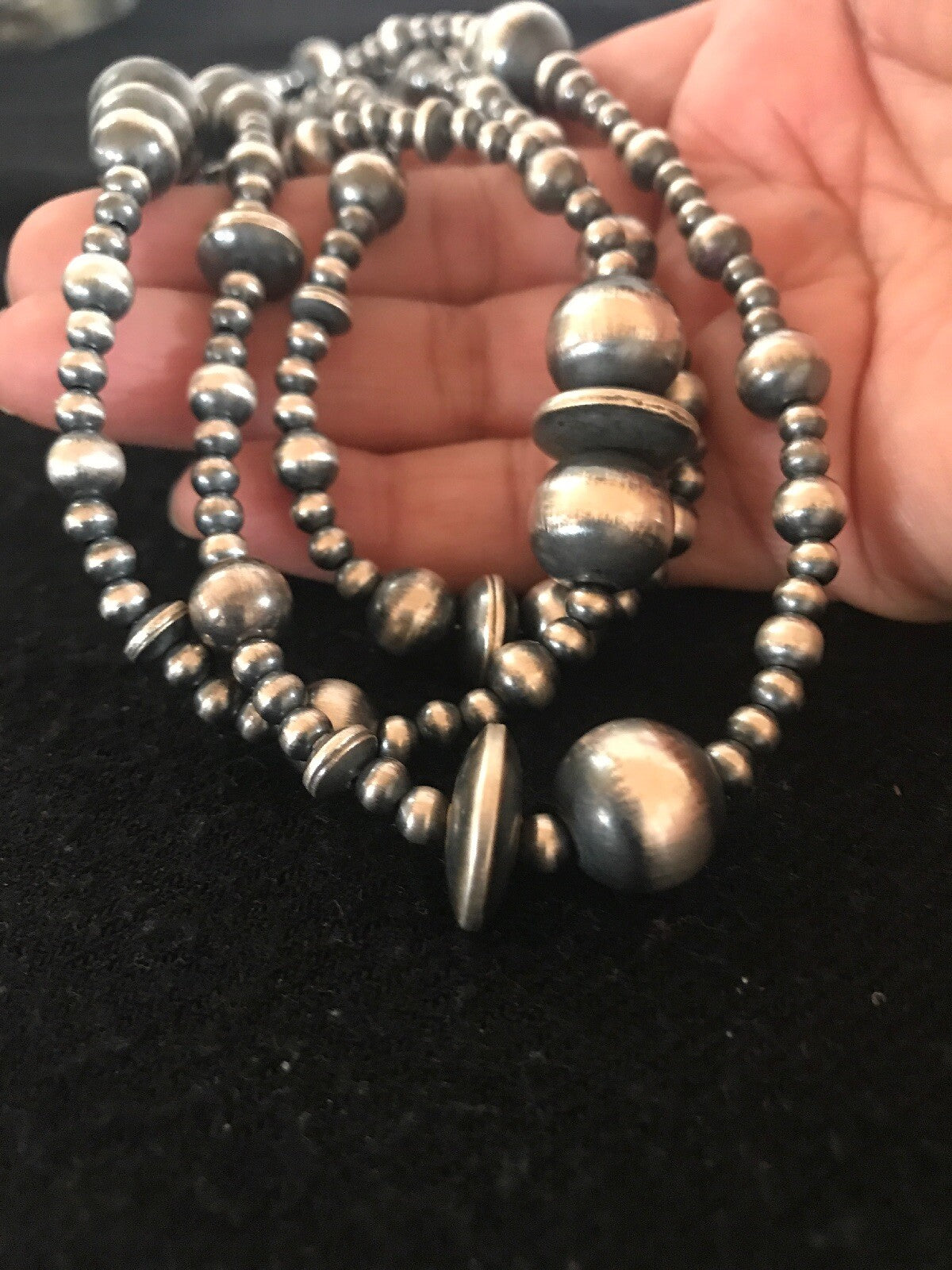 Native American Sterling Silver Navajo Mixed Beads 72" Necklace 92324