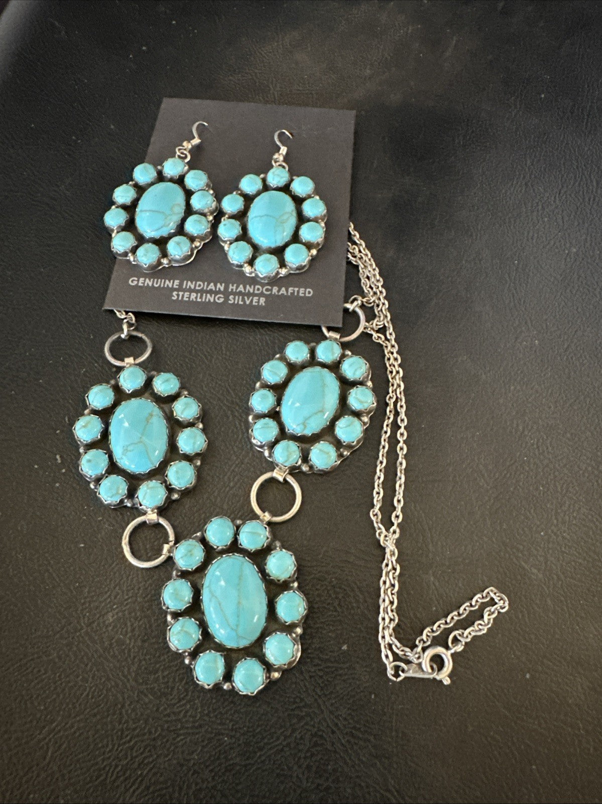 Cluster Lariat Blue Kingman Turquoise Earrings Necklace Pendant Navajo 23" 19112