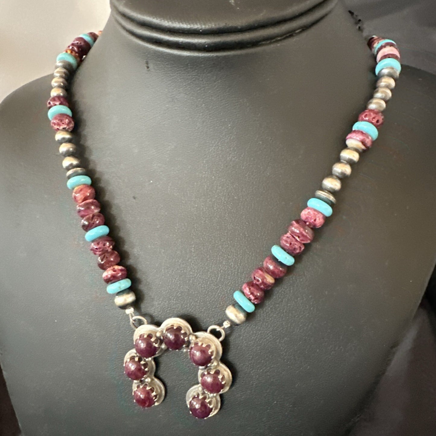 Purple Spiny Oyster Naja Pendant Turquoise Navajo Sterling Silver Necklace 18849