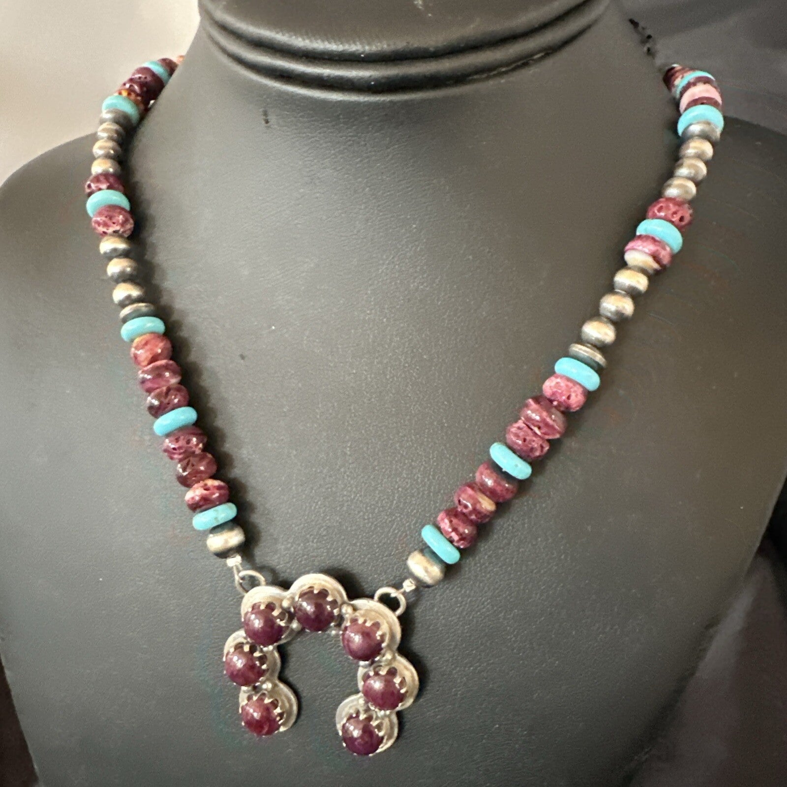Purple Spiny Oyster Naja Pendant Turquoise Navajo Sterling Silver Necklace 18849