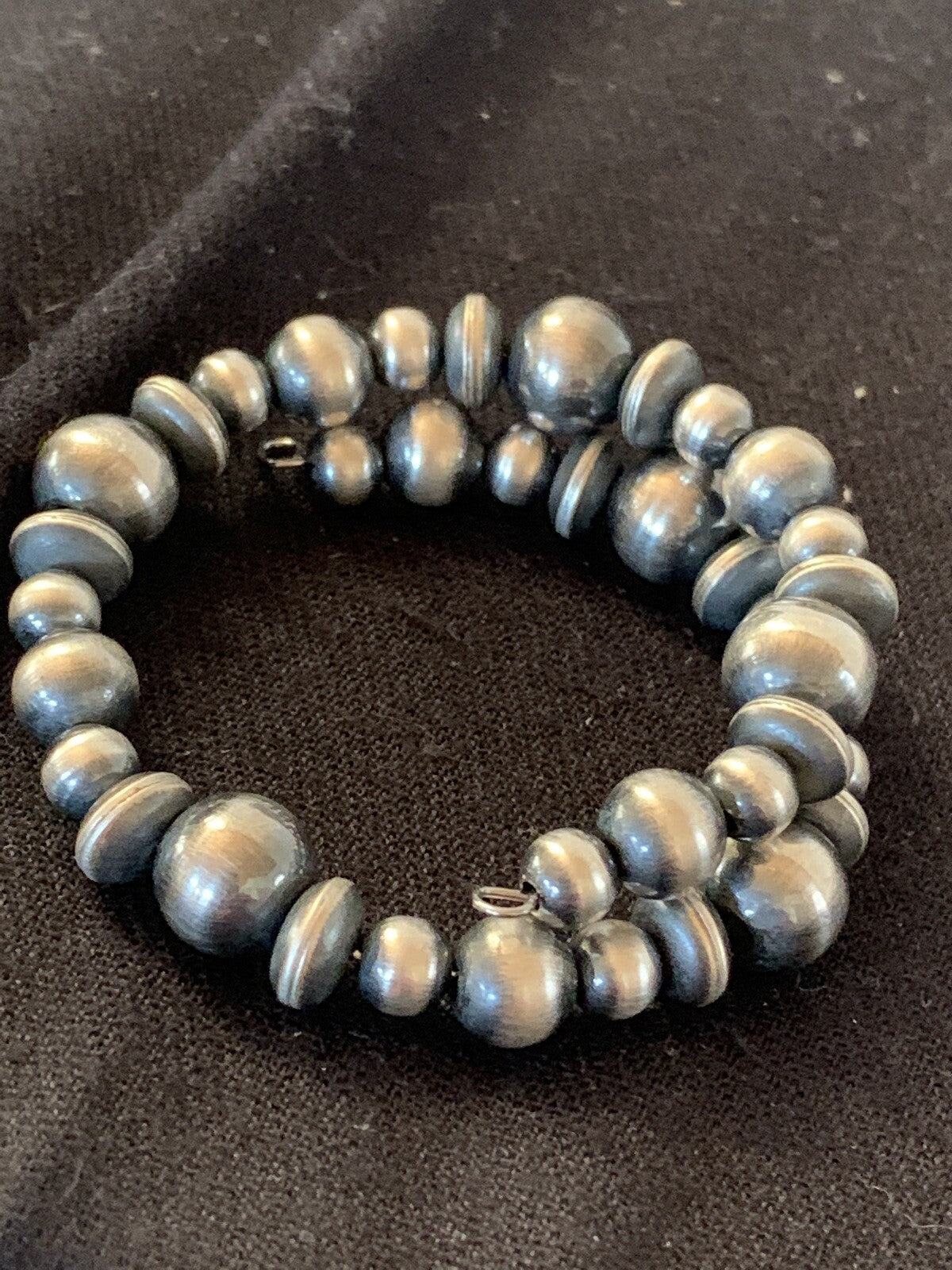 Navajo Pearls Sterling Silver Mixed Bead Stainless Wrap Bracelet 8" 11808