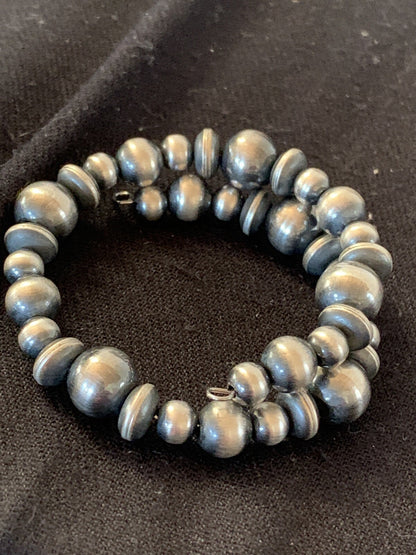 Navajo Pearls Sterling Silver Mixed Bead Stainless Wrap Bracelet 8" 11808