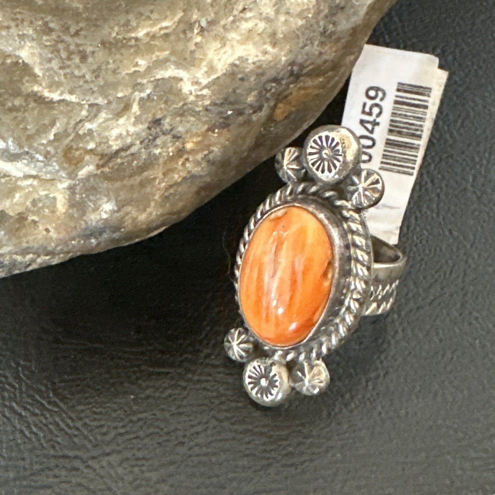 Orange Spiny Oyster Navajo Sterling Silver Ring Native American Size 6 00459