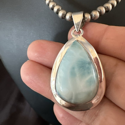 Womens Blue Larimar Pendant Navajo Sterling Silver Beads Necklace 17717