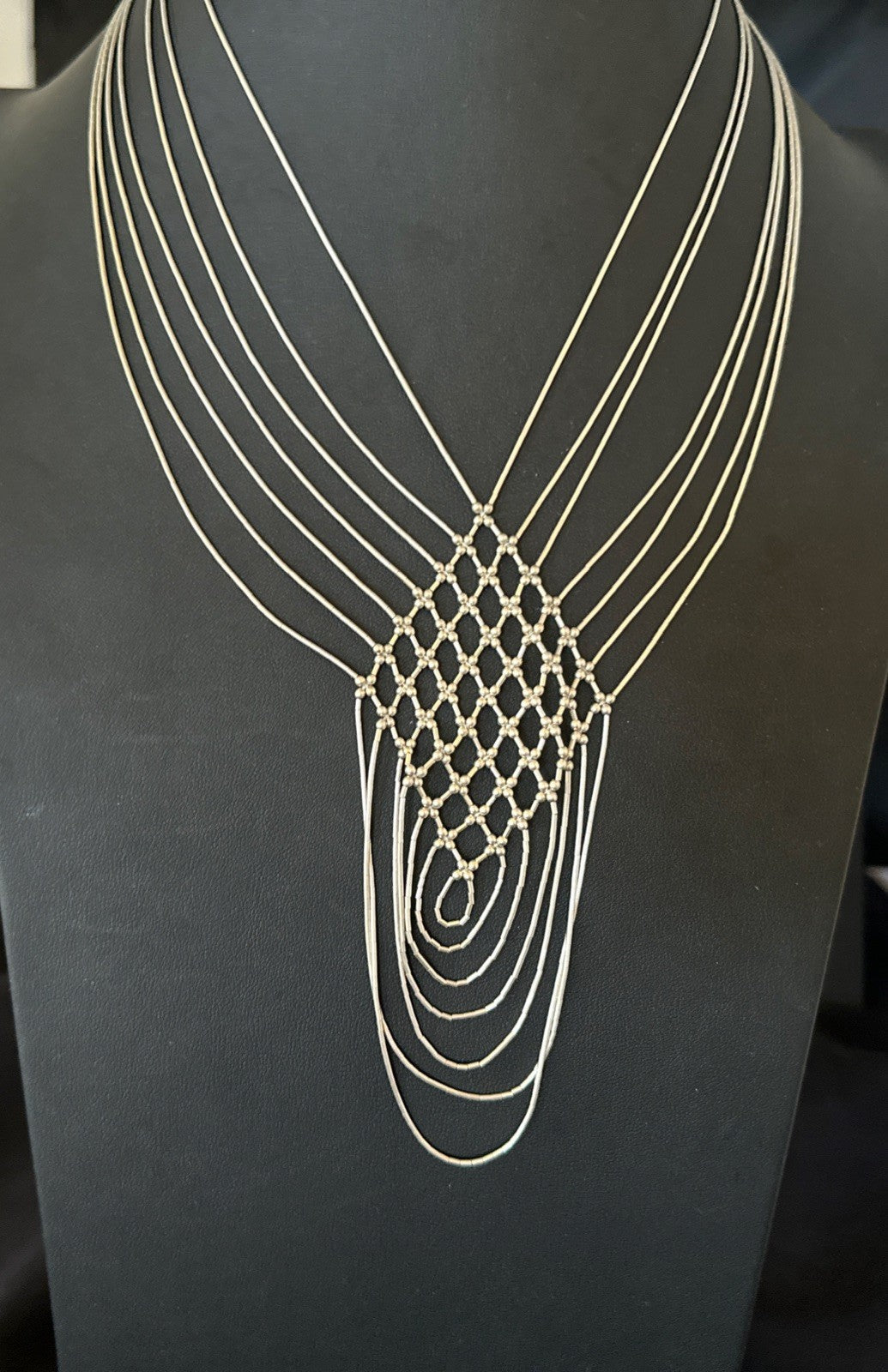 Sterling Silver Heishi Tubes Pendant 7 Strand Necklace 19754