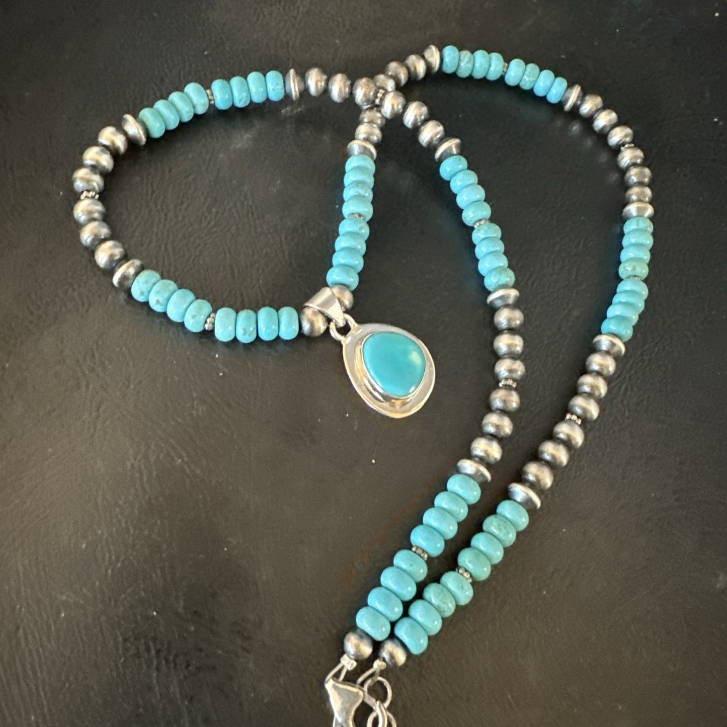 WoMens Blue Kingman Turquoise Pendant Navajo Sterling Silver Necklace 21" 19055