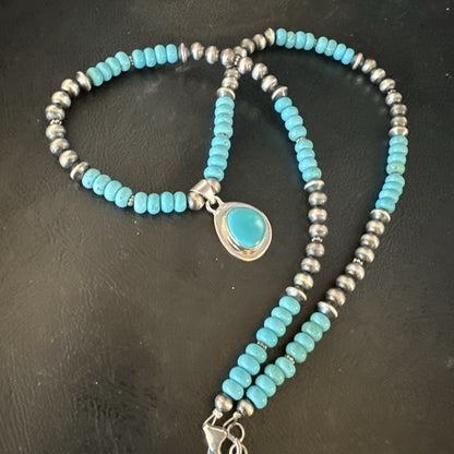 WoMens Blue Kingman Turquoise Pendant Navajo Sterling Silver Necklace 21" 19055