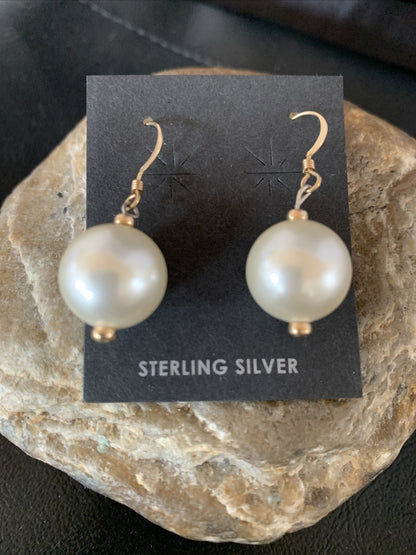 Beautiful Women White Cultured Pearl Gold Filled Bead Dangle Earrings 1" 13038