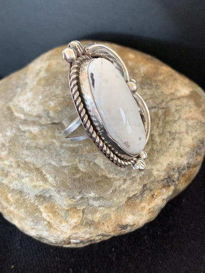 White Buffalo Turquoise Navajo Sterling Silver Ring Size 9.5 00143