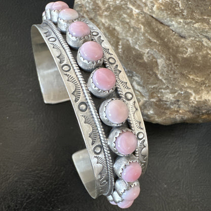 Navajo Pink Conch Cluster Sterling Silver Cuff Bracelet 18854