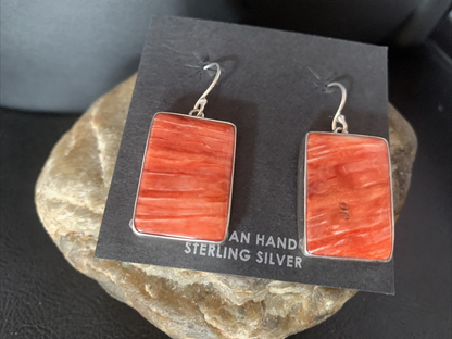 Red Spiny Oyster Navajo Sterling Silver Dangle Earrings 14094