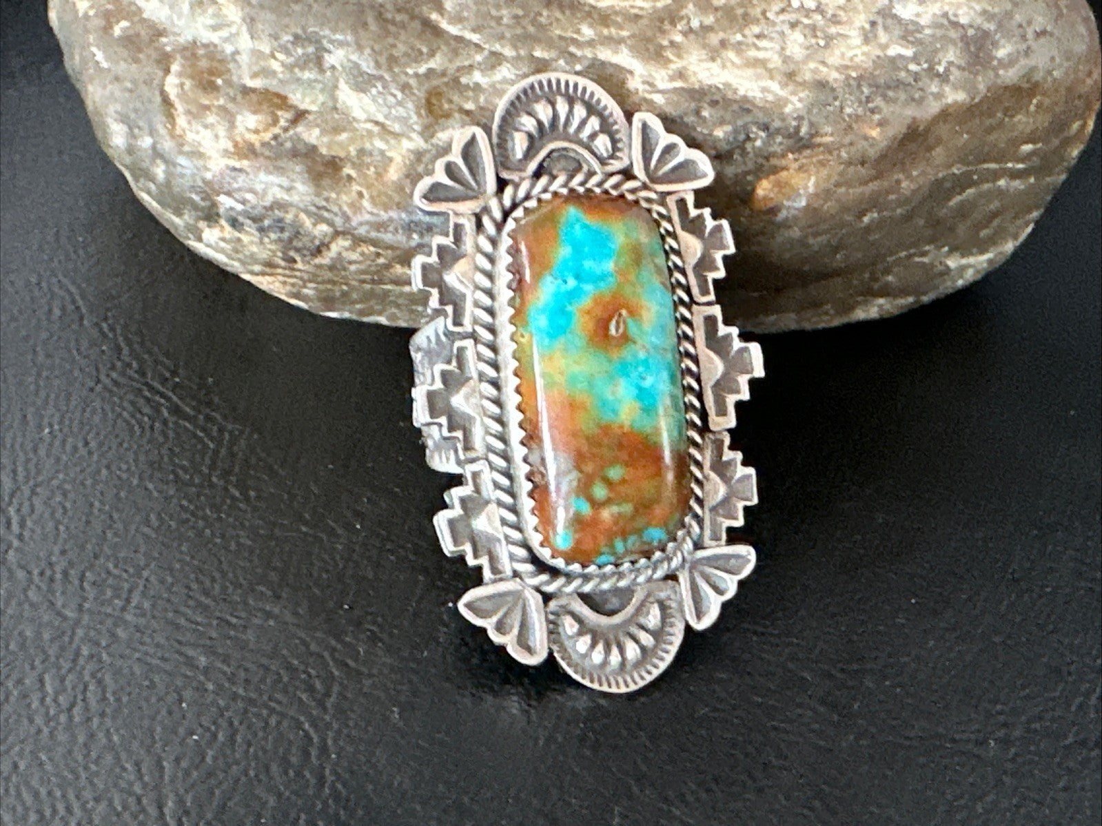 Navajo Sterling Silver Green Turquoise Ring Size 11.5 19615