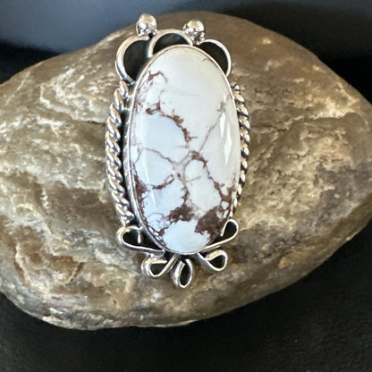 Men’s Womens Wild Horse Turquoise Navajo Sterling Silver Ring Size 8.5 18008