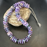 Purple Charoite Blue Turquoise Navajo Necklace 23" | Sterling Silver | Authentic Native American Handmade | 18053