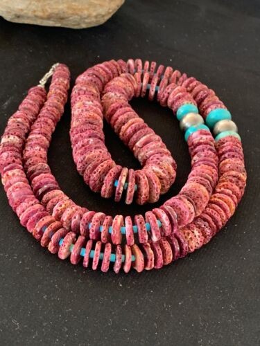 Navajo Necklace Purple Spiny Oyster & Turquoise Navajo Pearls 28" 3239