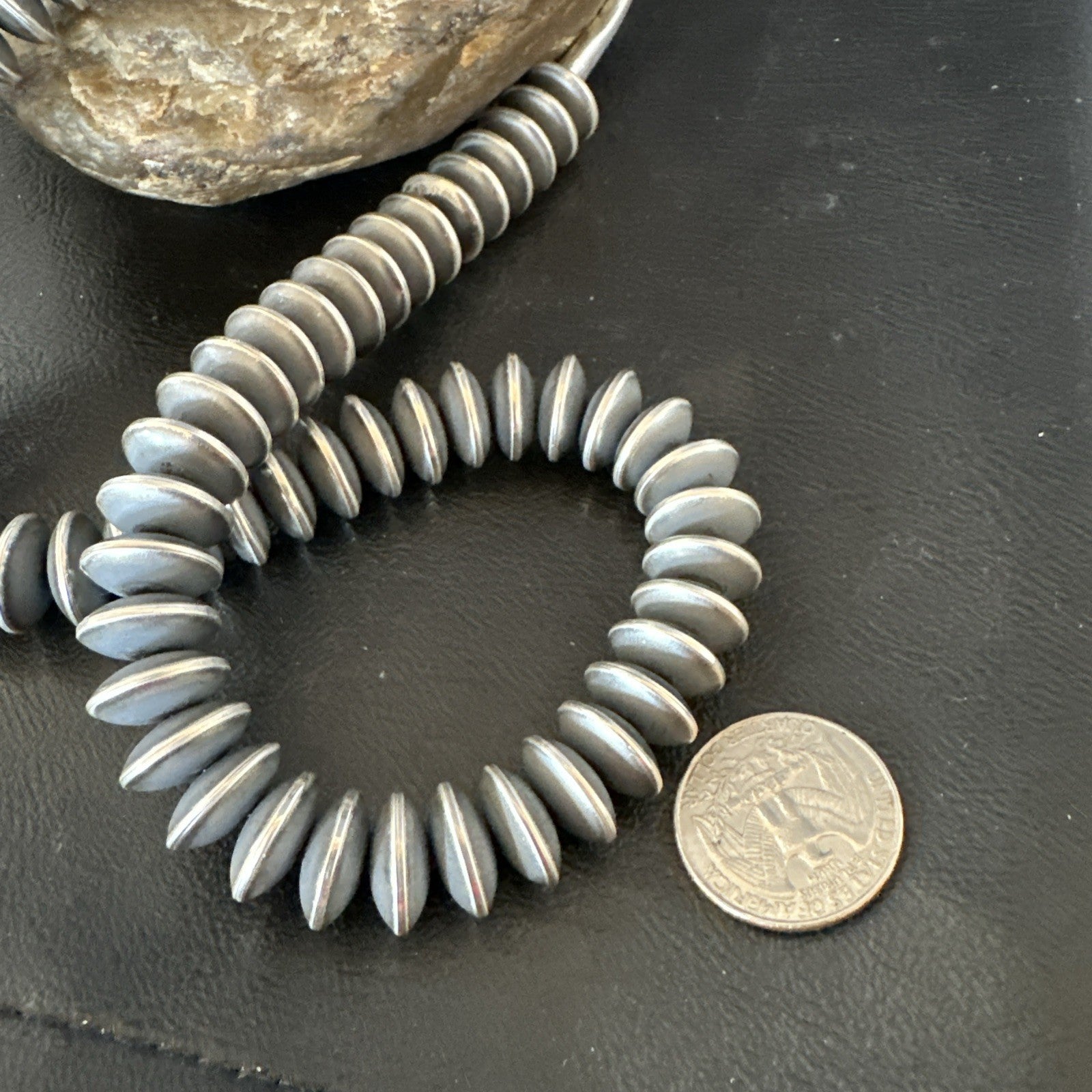 Statement Flat 14mm Rondelle Sterling Silver Beads Necklace 20” 19023