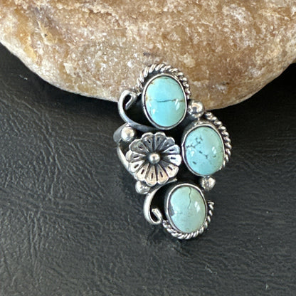 Yazzie Ring Blue Turquoise Navajo Sterling Silver Cluster Size 8 19220