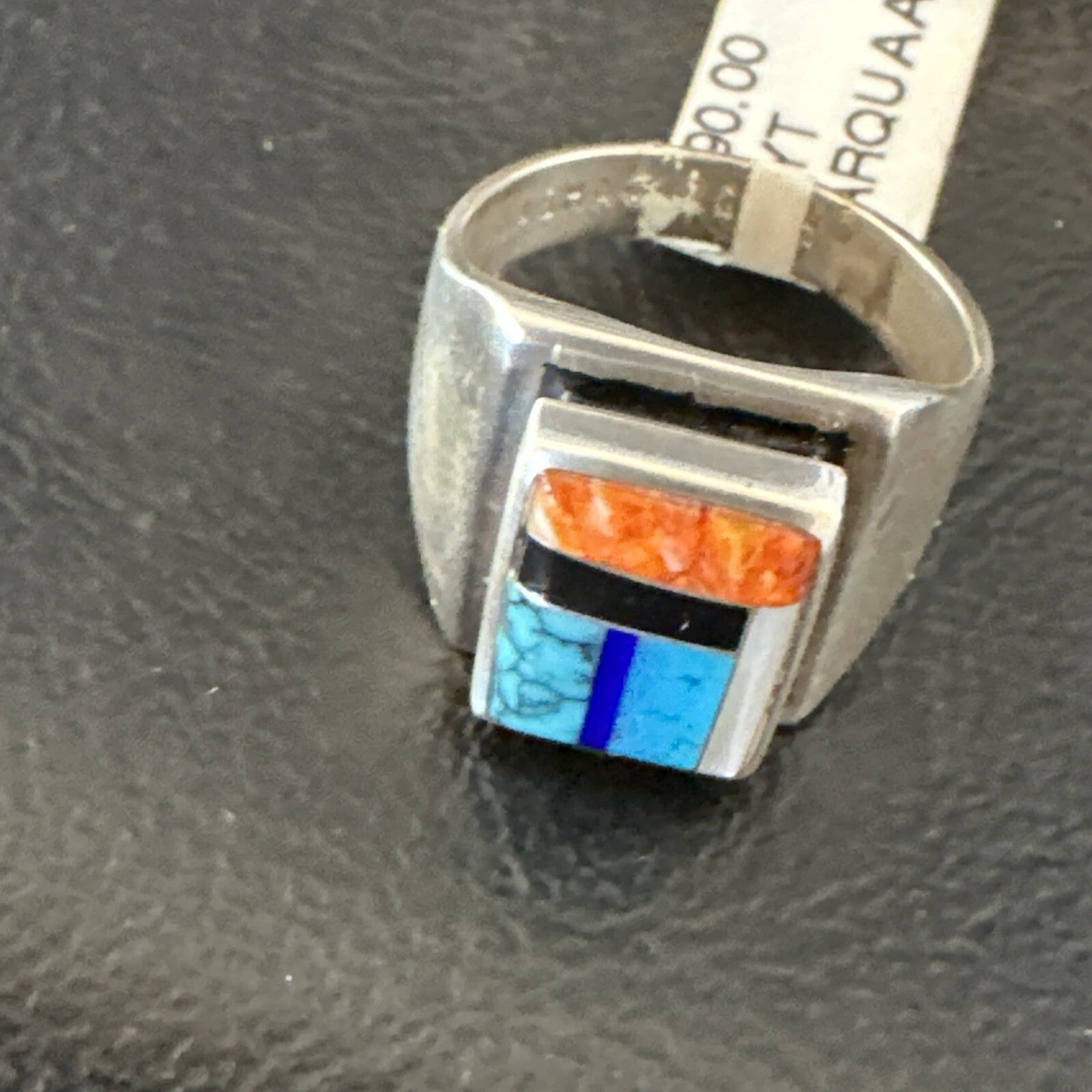 MultiColor Navajo Sterling Turquoise Spiny Oyster Inlay Ring Sz 7.5 18711