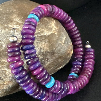 Purple Stone Turquoise 8mm Wire Bead Bracelet Navajo Sterling Silver 15241N