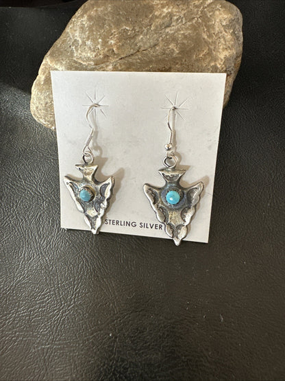 Arrowhead Womens Stamped Blue Turquoise Dangle Earrings Sterling Silver 19786