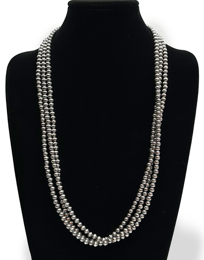 Native American 6mm Sterling Silver Navajo Pearls 96" Single Strand Necklace