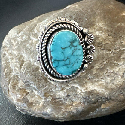 Yazzie Handmade Navajo Sterling Silver  Blue Kingman Turquoise Ring Size 8 19628