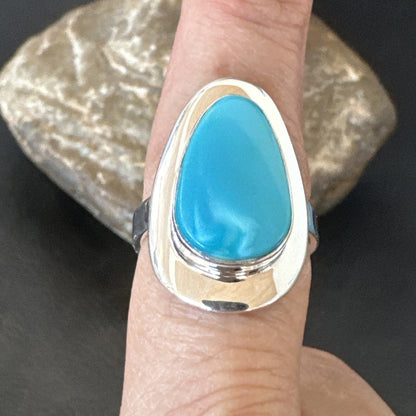 Southwestern Sterling Silver Blue Kingman Turquoise Ring Size 8 18519